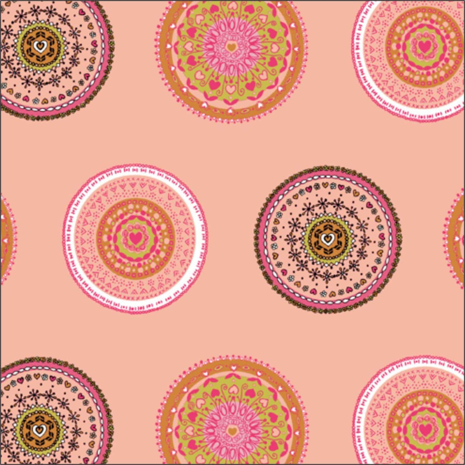 Dressmaking Fabric | Folk Applique on Peachy Pink Cotton | More Sewing