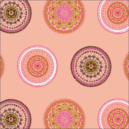 Dressmaking Fabric | Folk Applique on Peachy Pink Cotton | More Sewing