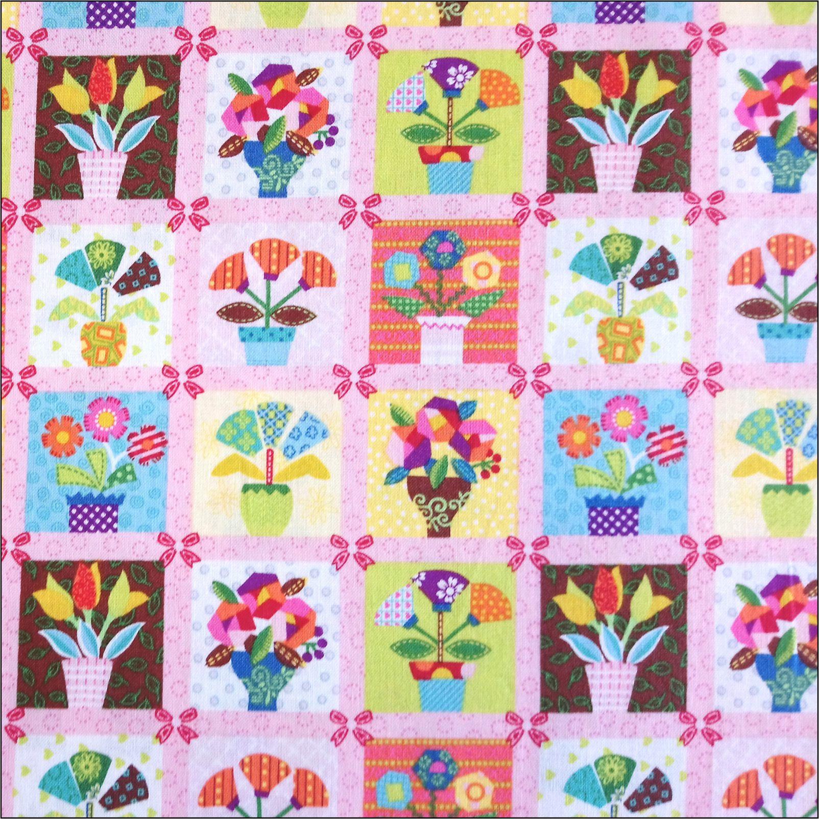 Flower Pots Patchwork Square Cotton Fabric | More Sewing