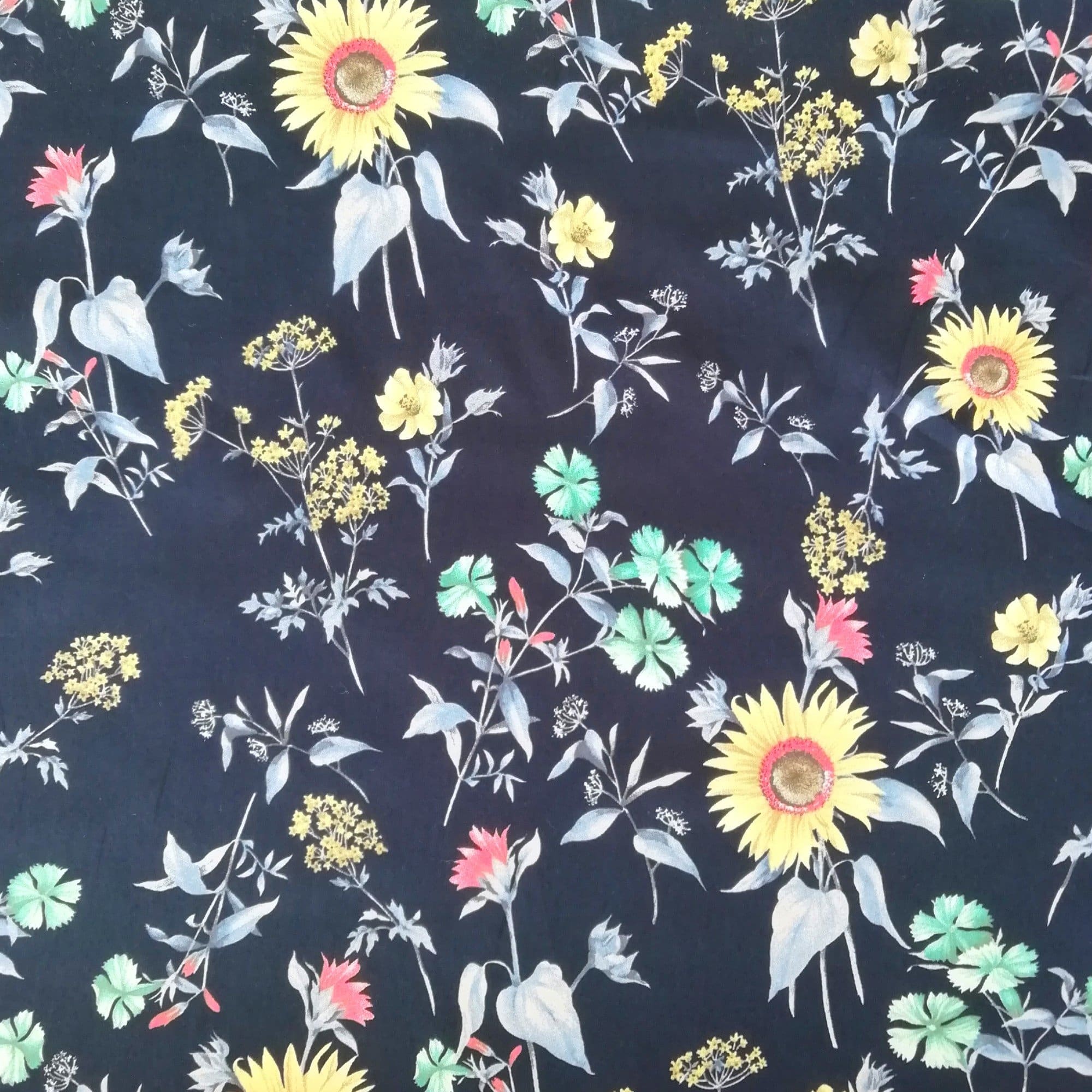 Black Sunflower Print Poly Cotton Fabric – Fashion Fabrics LLC