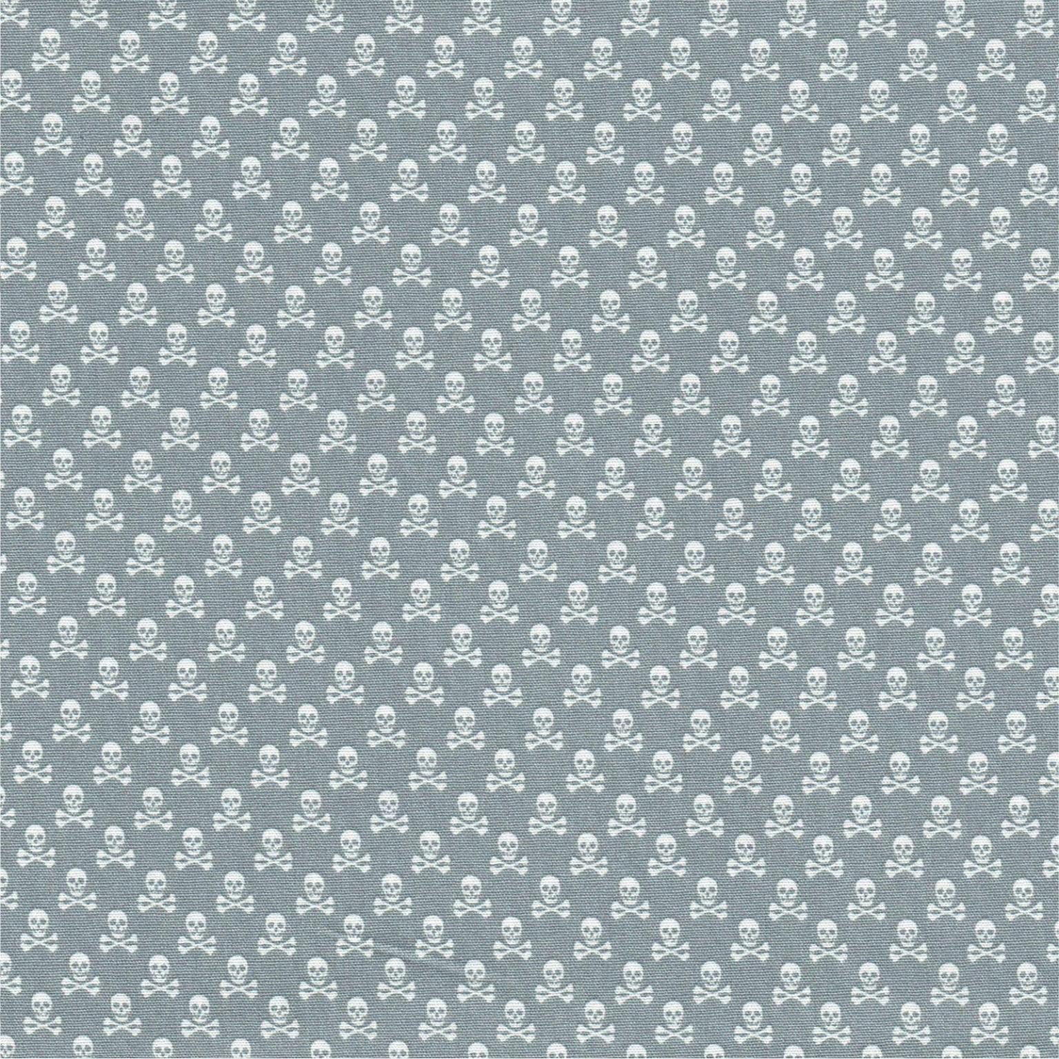 Cotton Poplin Fabric | Skull Crossbones Grey | More Sewing