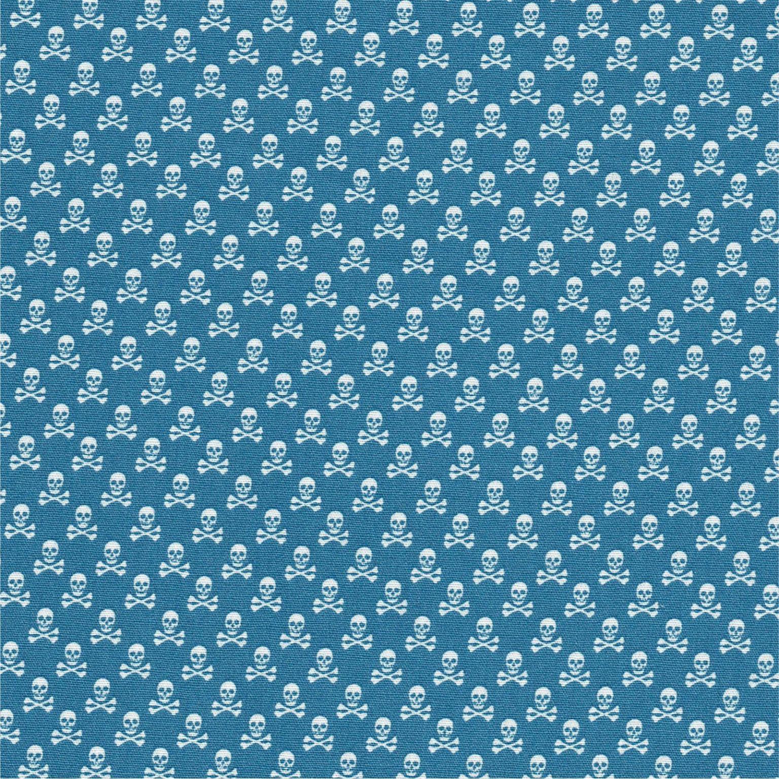 Blue Cotton Poplin Fabric | Skull Crossbones on Blue | More Sewing