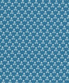 Blue Cotton Poplin Fabric | Skull Crossbones on Blue | More Sewing