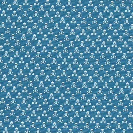 Blue Cotton Poplin Fabric | Skull Crossbones on Blue | More Sewing