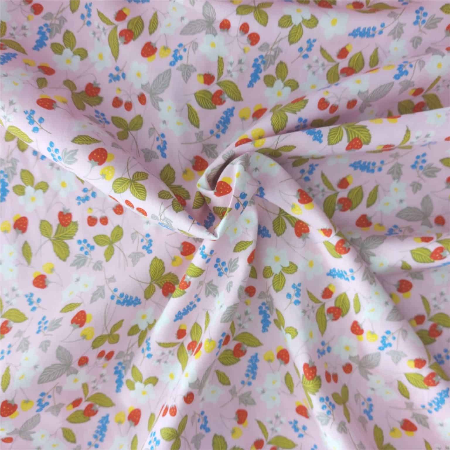 Strawberry Cotton on Pale Pink Cotton Fabric | More Sewing