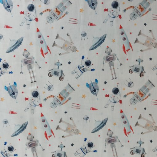 Space Robots Cotton | Cotton Dressmaking Fabric | More Sewng