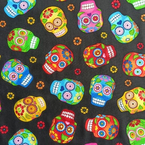 Cotton Fabric - Day Of The Dead Skulls on Black - 110cm Wide 2