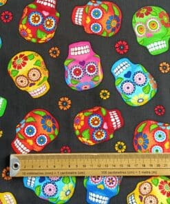 Cotton Fabric - Day Of The Dead Skulls on Black - 110cm Wide 6
