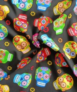 Cotton Fabric - Day Of The Dead Skulls on Black - 110cm Wide 4