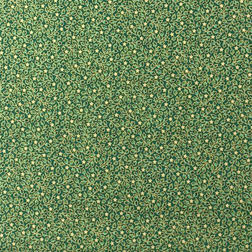 Cotton Fabric - Christmas Holly And Stars On Green - 135cm Wide