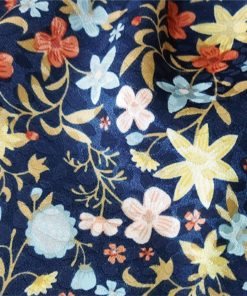 Satin Jacquard Flowers on Blue Dressmaking Fabric at More Sewing