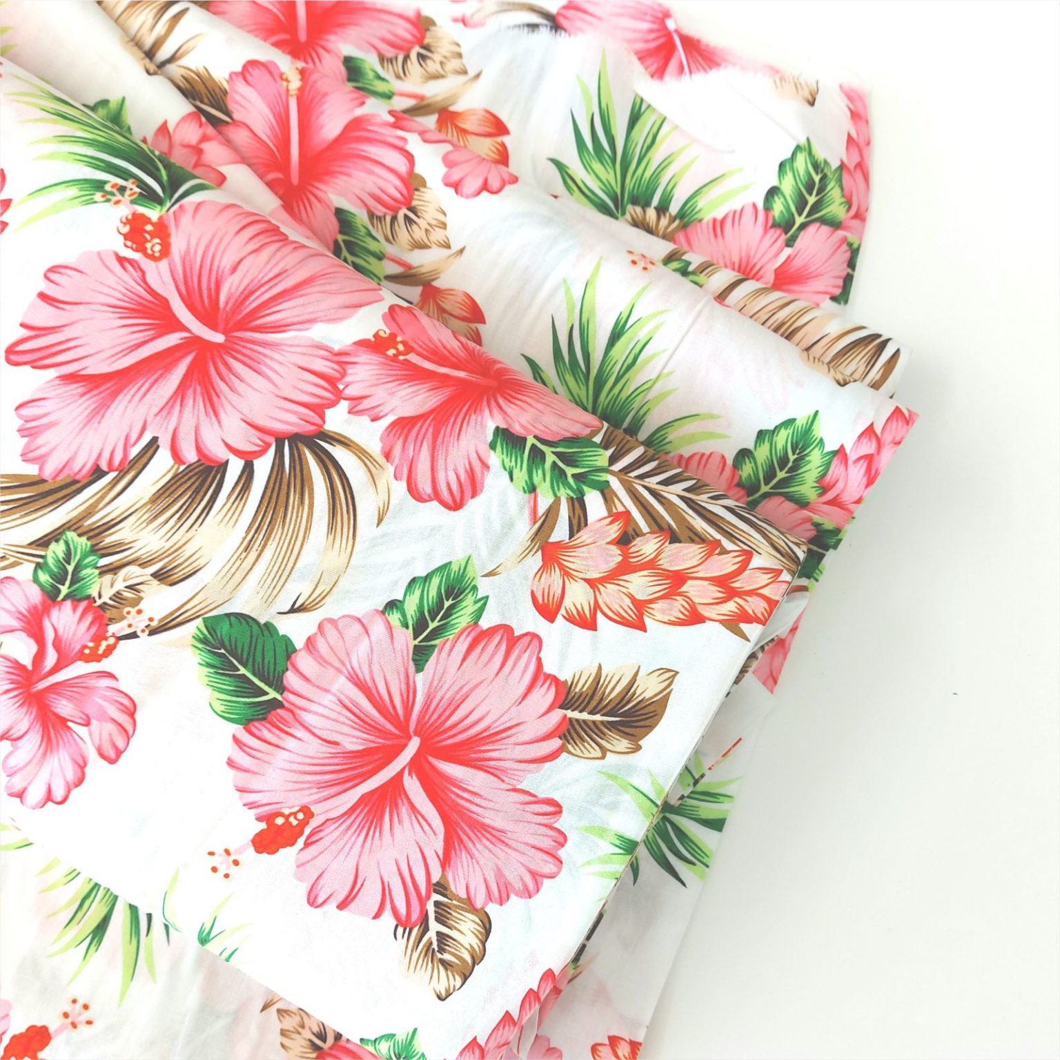 Hibiscus on white cotton fabric | More Sewing