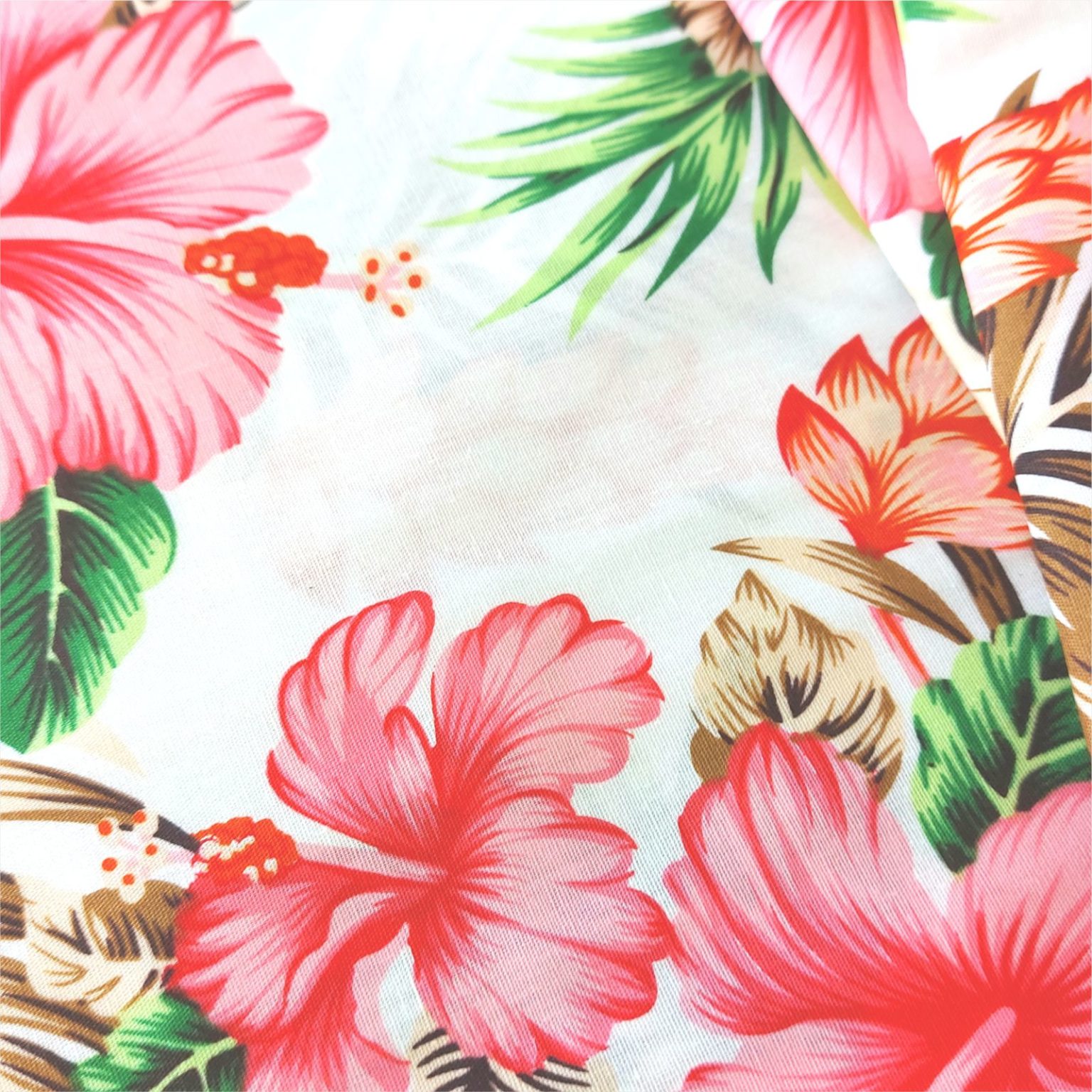 Hibiscus on White Cotton Fabric at More Sewing