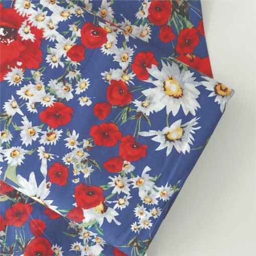 Poppy and Daisy on Navy Blue Cotton Fabric | More Sewing