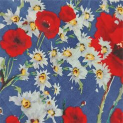 Poppy and daisy on navy blue cotton fabric at More Sewing