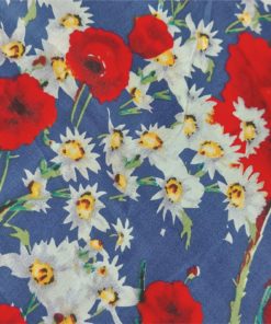 Poppy and daisy on navy blue cotton fabric at More Sewing
