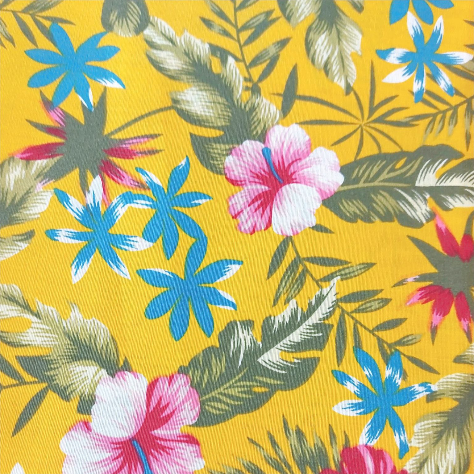 Tropical Floral on yellow cotton fabric at More Sewing