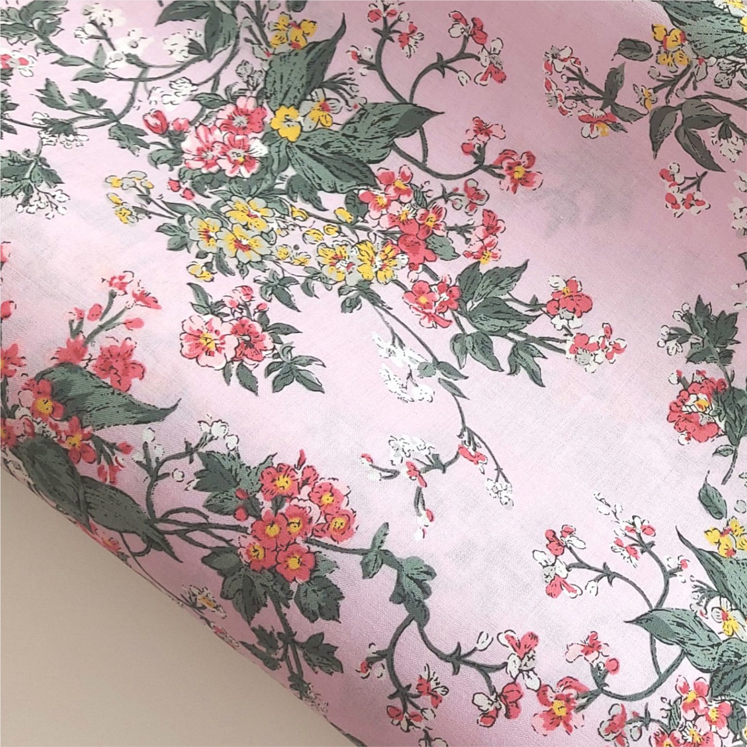 Bouquet Floral on Blush Cotton Lawn Fabric | More Sewing