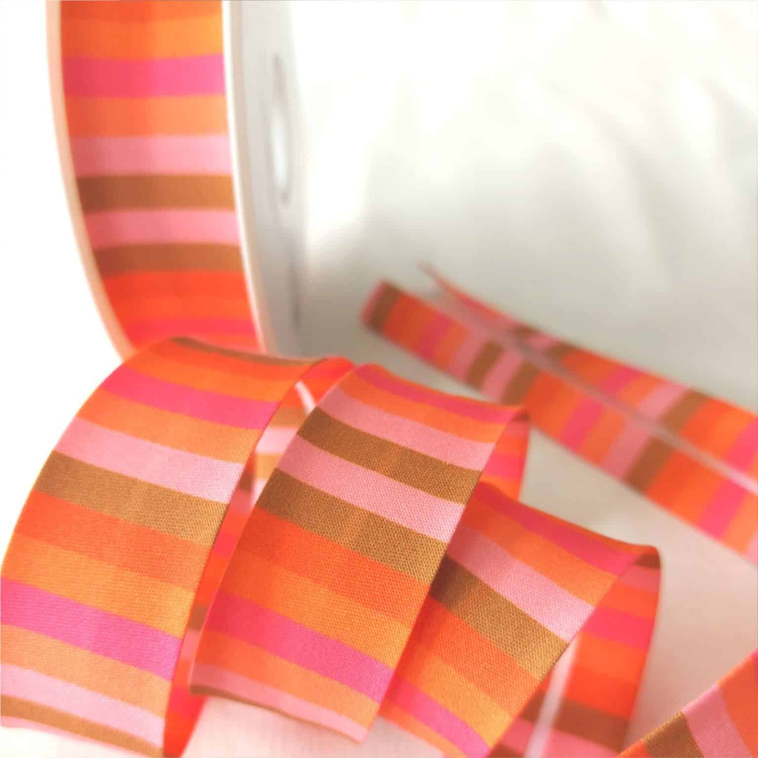 Mluti Stripe Pink polyester bias binding | More Sewing
