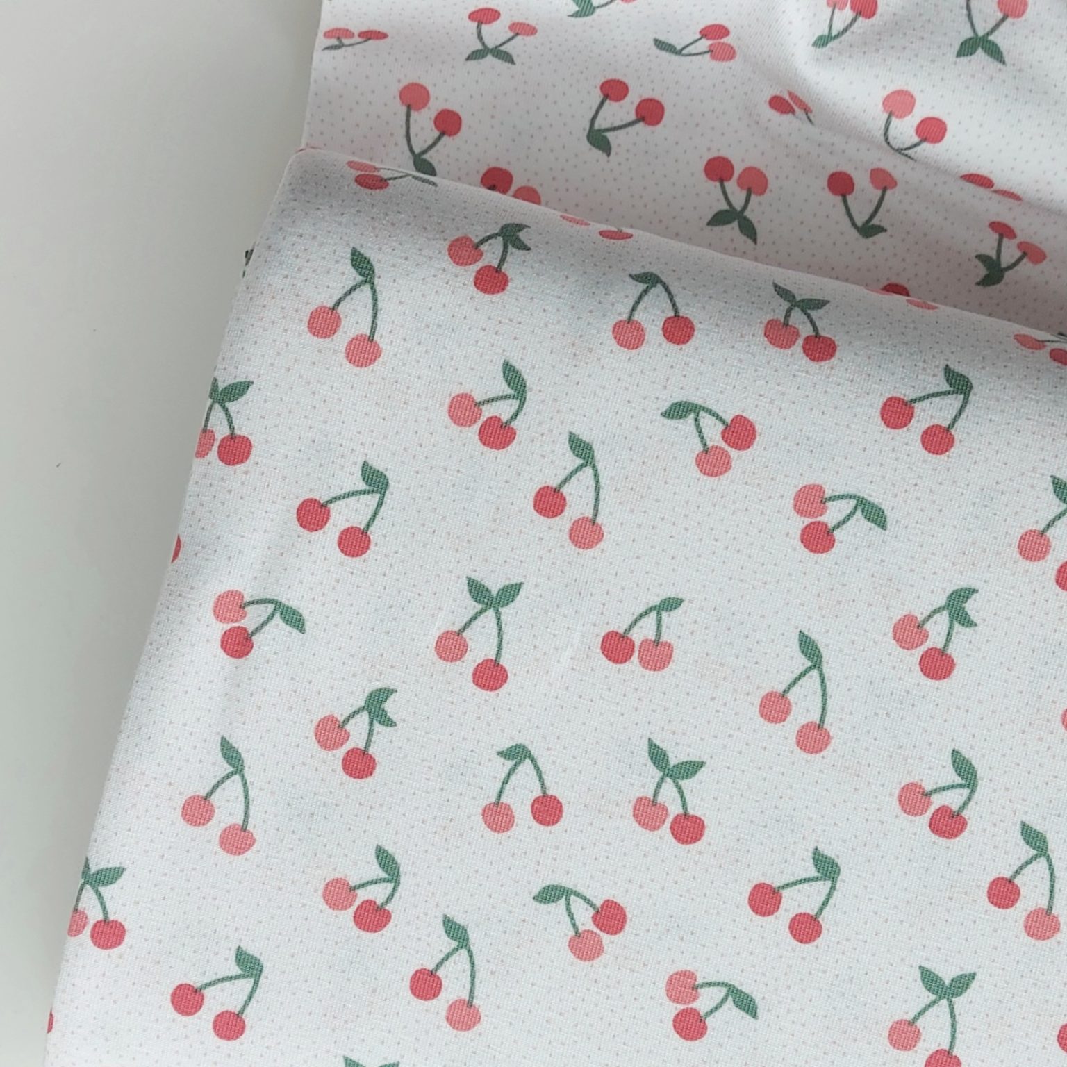 Cherry on White Cotton Organic Jersey Fabric | More Sewing