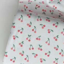 Cherry on White Cotton Organic Jersey Fabric | More Sewing