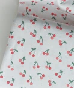 Cherry on White Cotton Organic Jersey Fabric | More Sewing