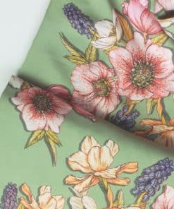 Digital Floral Print Viscose on Green Fabric | More Sewing
