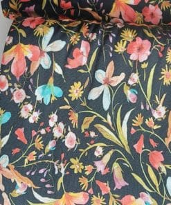 bright floral on black digital pring viscose jersey fabric | More Sewing