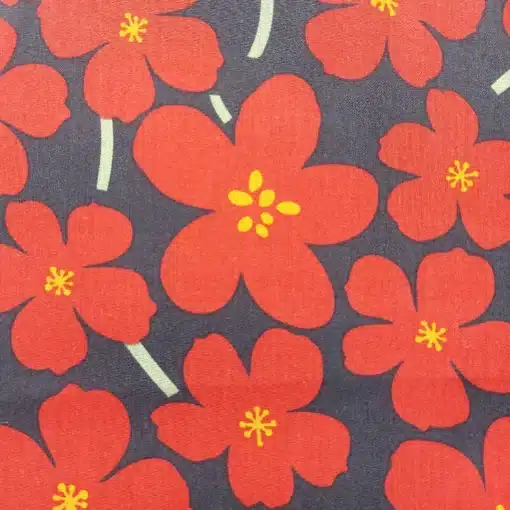 Red flower on blue cotton fabric | More Sewing