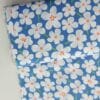 White Flower on Blue Cotton Fabric | More Sewing