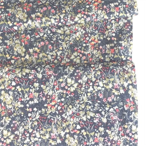 meadow floral on black pima cotton lawn fabric | More Sewing