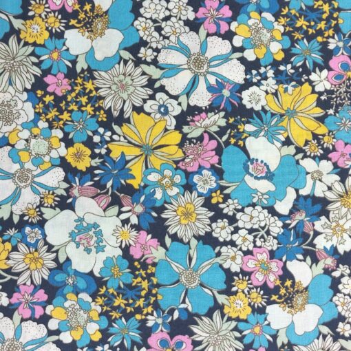 Funky Floral On Navy Blue Cotton Fabric | More Sewing