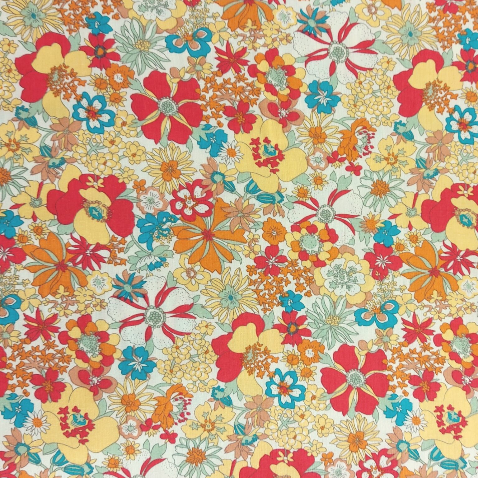 Funky Floral on Cream Cotton Fabric | More Sewing
