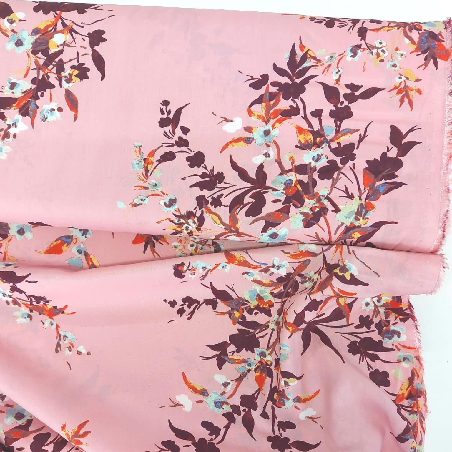Sprig Floral On Pink Viscose Fabric | More Sewing