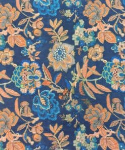 Blue And Orange Floral Viscose Fabric | More Sewing