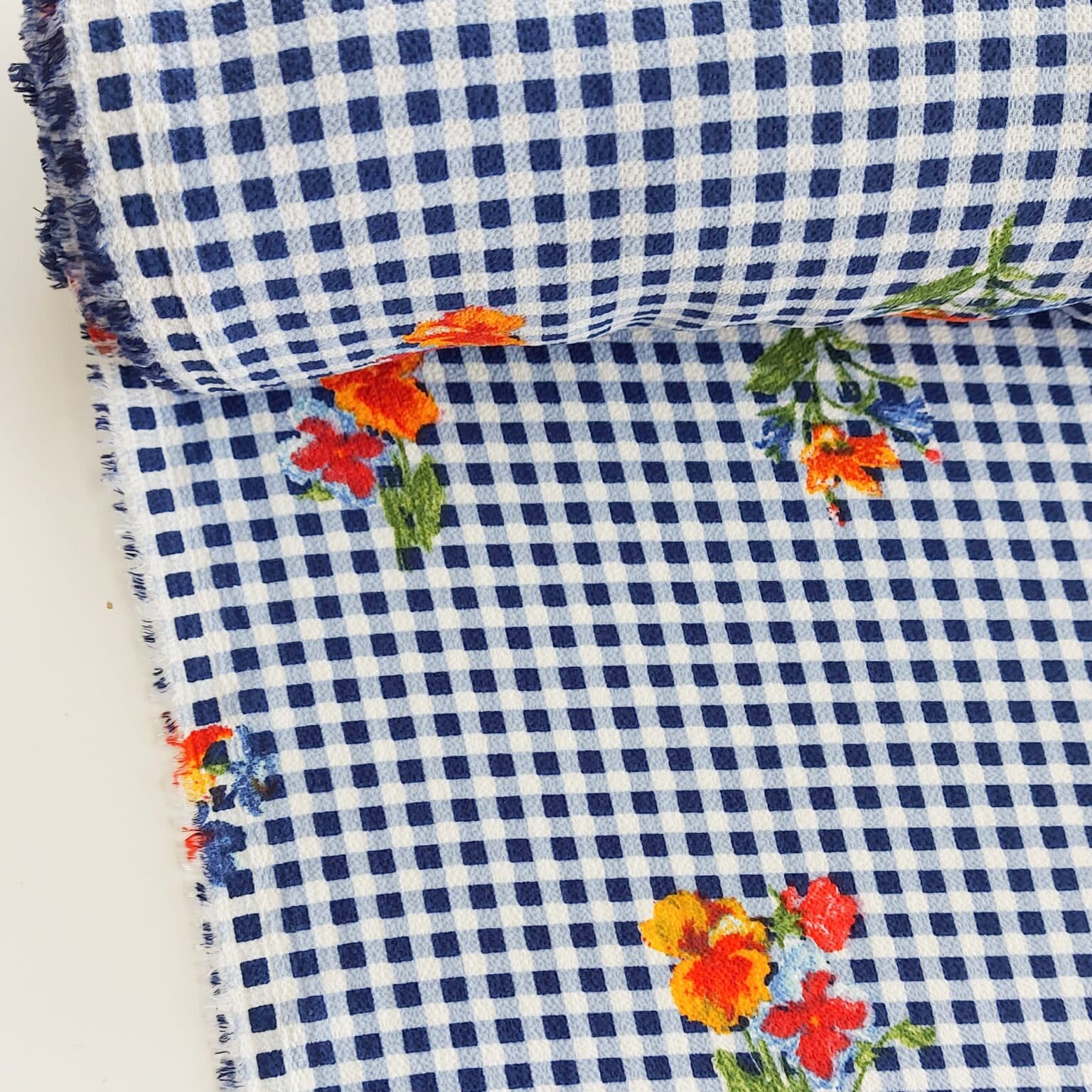 Polyester Bubble Crepe Stretch Fabric Floral Gingham 150cm Wide | More Sewing