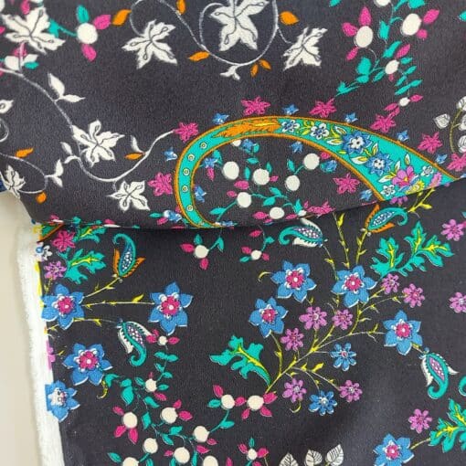 Paisley On Black Smooth Polyester Crepe ! More Sewing