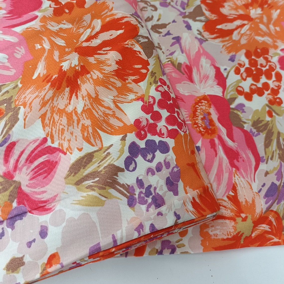 Pink And Orange Floral Cotton Poplin Fabric | More Sewing