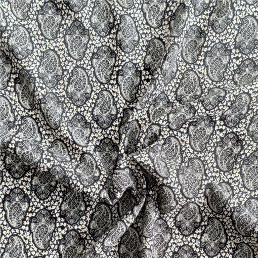 Woodblock Paisley Navy Viscose fabric | More Sewing