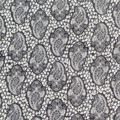Woodblock Paisley Navy Viscose fabric for sale at More Sewing