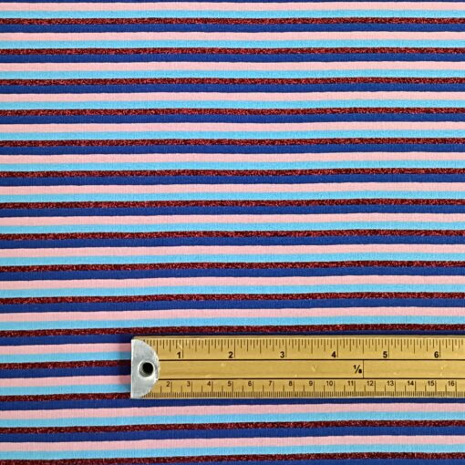 Jersey Fabric Lurex Glitter Stripe - Purple Pink Blue & Red Glitter - 150cm Wide 2