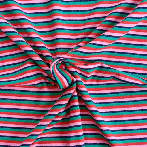 Jersey Fabric Lurex Glitter Stripe - Green Red Pink and Purple Glitter - 150cm Wide 1