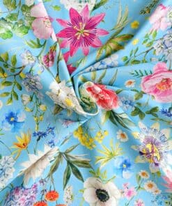Cotton Fabric - Passionflower On Blue - 150cm Wide 2