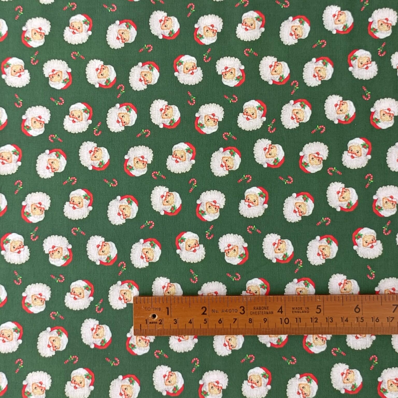 Cotton Fabric - Christmas Santa & Candy Canes - 150cm Wide