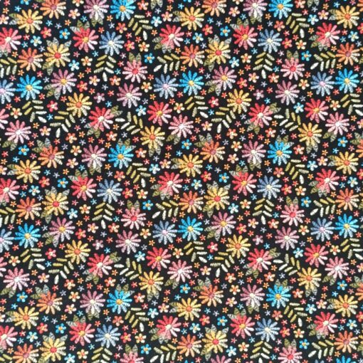 Cotton Jersey Fabric - Embroidered Flower Digital Print - 150cm Wide
