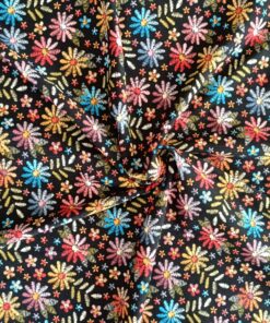 Cotton Jersey Fabric - Embroidered Flower Digital Print - 150cm Wide