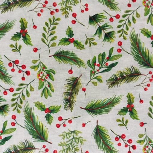 Cotton Fabric - Christmas Twig & Berries - 150cm Wide