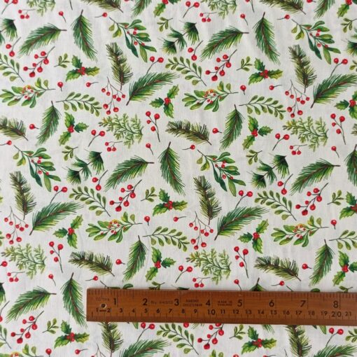 Cotton Fabric - Christmas Twig & Berries - 150cm Wide 1