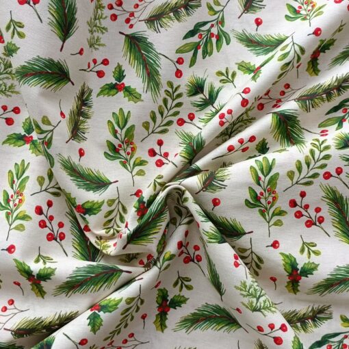 Cotton Fabric - Christmas Twig & Berries - 150cm Wide 2