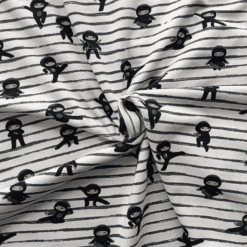 Cotton Jersey Fabric - Ninja on White - 150cm Wide